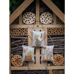 Vervaco Deco Cushion counted cross stitch kit "Garden I" Set of 3, 11x13cm, DIY