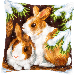 Подушка для вышивания крестом Vervaco "Кролик в снегу", дизайн вышивки предварительно нарисован, 40x40 см