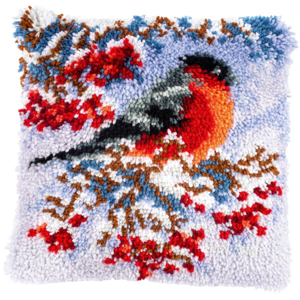 Vervaco Cuscino annodato "Ciuffolotto in inverno", immagine annodata pre-disegnata, 40x40cm