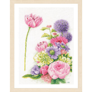 Lanarte Set de punto de cruz "Floral Cotton Candy Marjolein Bastin Evenweave", dibujo para contar, 32x48cm