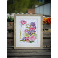 Lanarte counted cross stitch kit "Floral cotton candy Marjolein Bastin Evenweave", 32x48cm, DIY