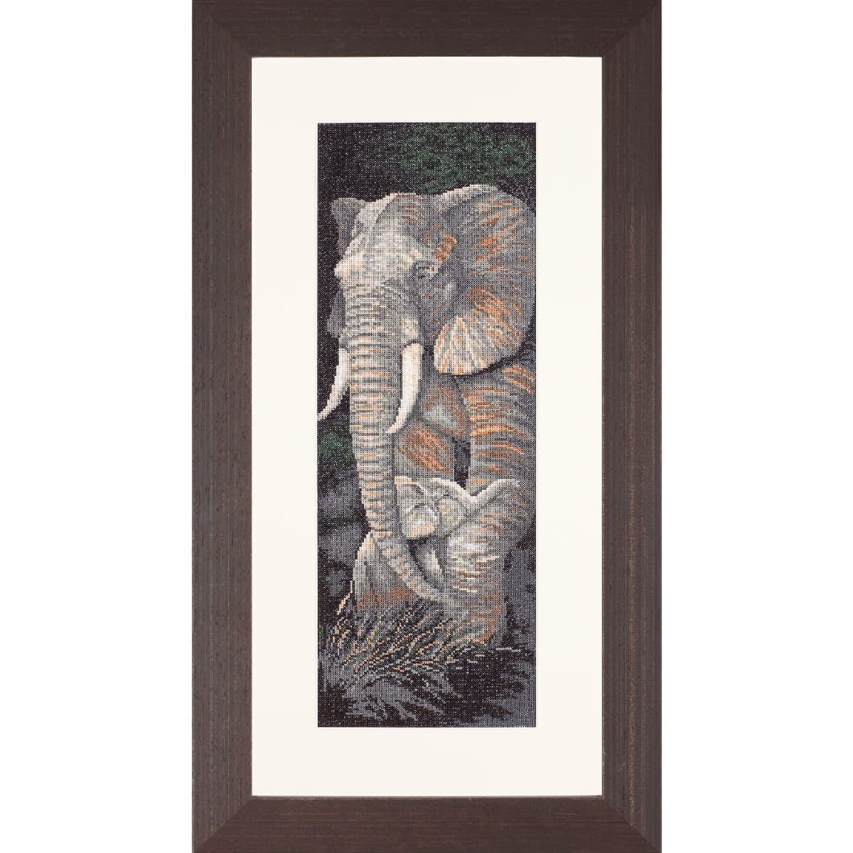 Framed artwork showing a close-up of an adult elephant...