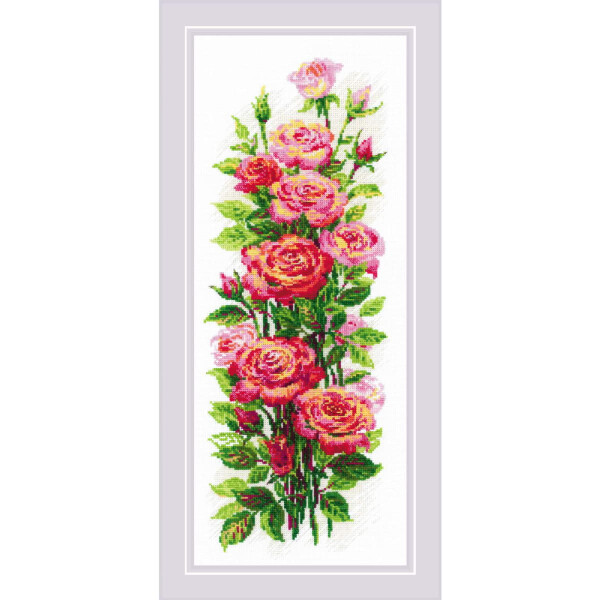 Riolis Set per punto croce "Rose in fiore", schema per il conteggio, 19x40cm