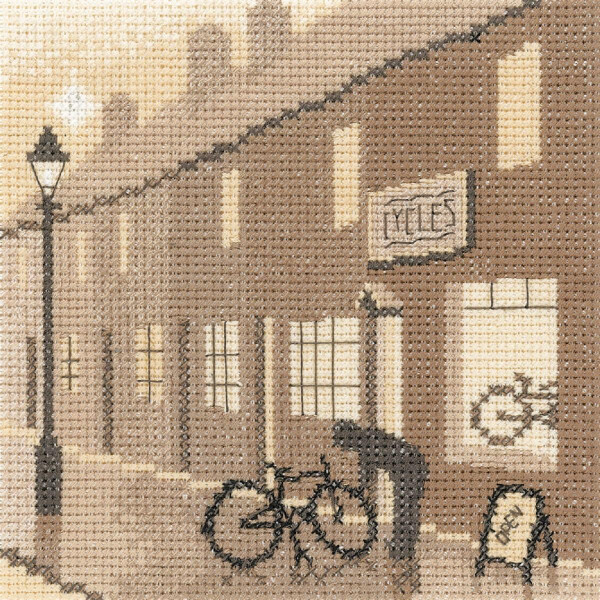 Heritage Набор для вышивания крестом Aida "Велосипедный магазин", счетная схема, PSBI1278-A, 12,5x12,5см