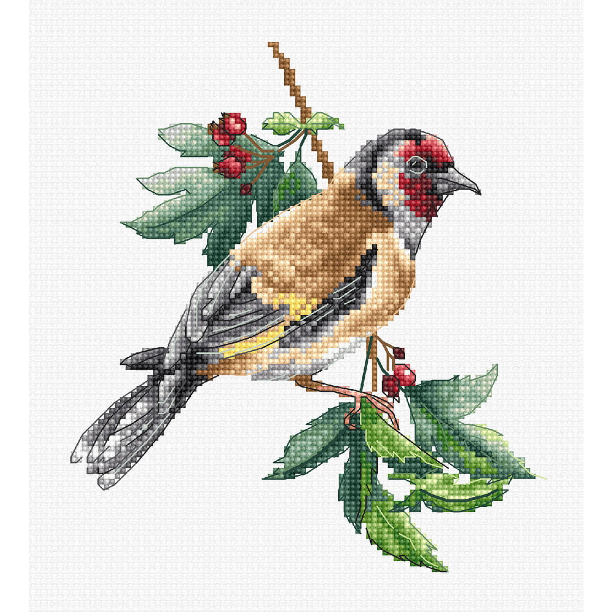 An embroidery pack depicting a bird sitting on a branch....