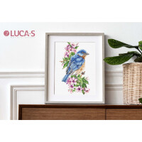 Luca-S counted cross stitch kit "Blue bird on the branch", 10x17cm, DIY