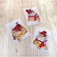 Letistitch counted cross stitch kit "Christmas Tigers Toys kit of 3 pcs", ca. 12x9cm, DIY