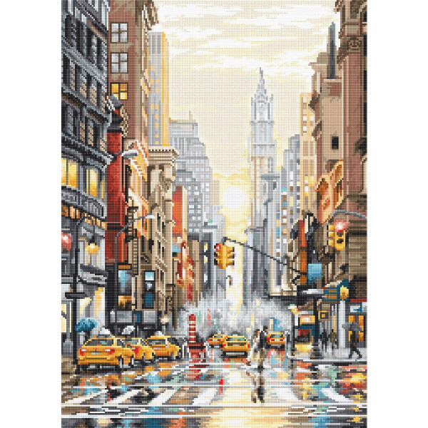 Letistitch Kruissteekset "Zonsondergang op 5th Avenue, serie: Steden", telpatroon, 40x29cm
