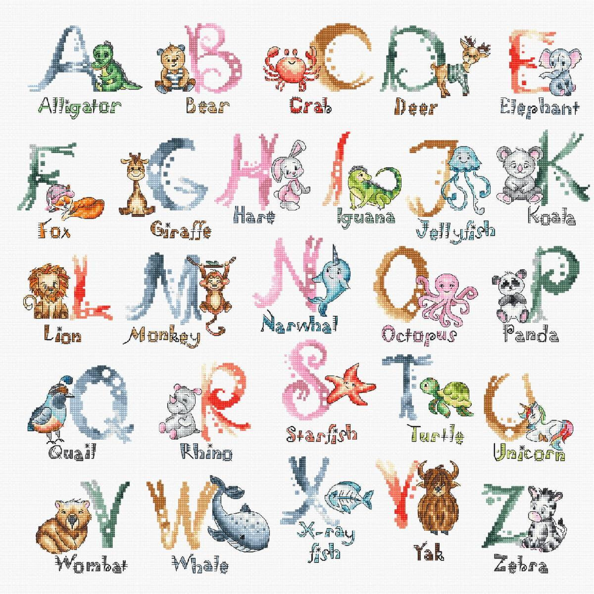 Una colorida tabla alfabética contiene las letras...