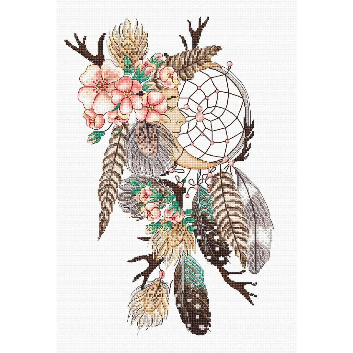 A colorful embroidery design of a dreamcatcher adorned...