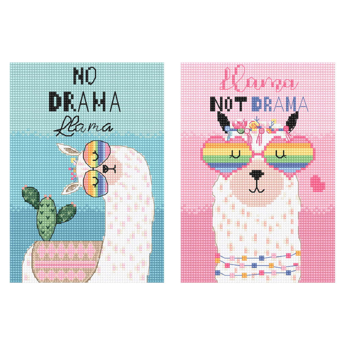 Two whimsical and colorful cross stitch designs with...