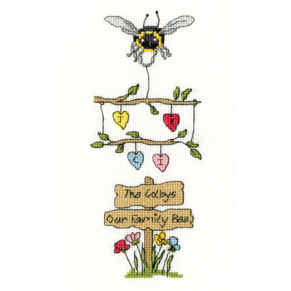 Bothy Threads counted cross stitch kit "Our Family Bee", XETE7, 10x18cm, DIY