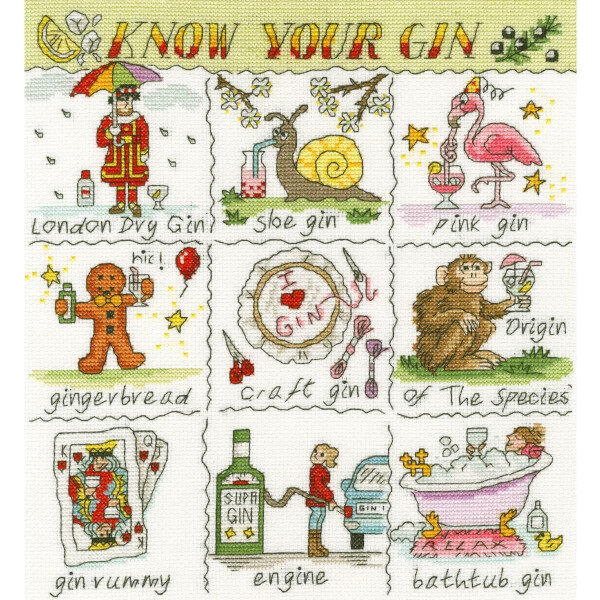 Bothy Threads counted cross stitch kit "Know Your Gin", XHS10, 26x28cm, DIY