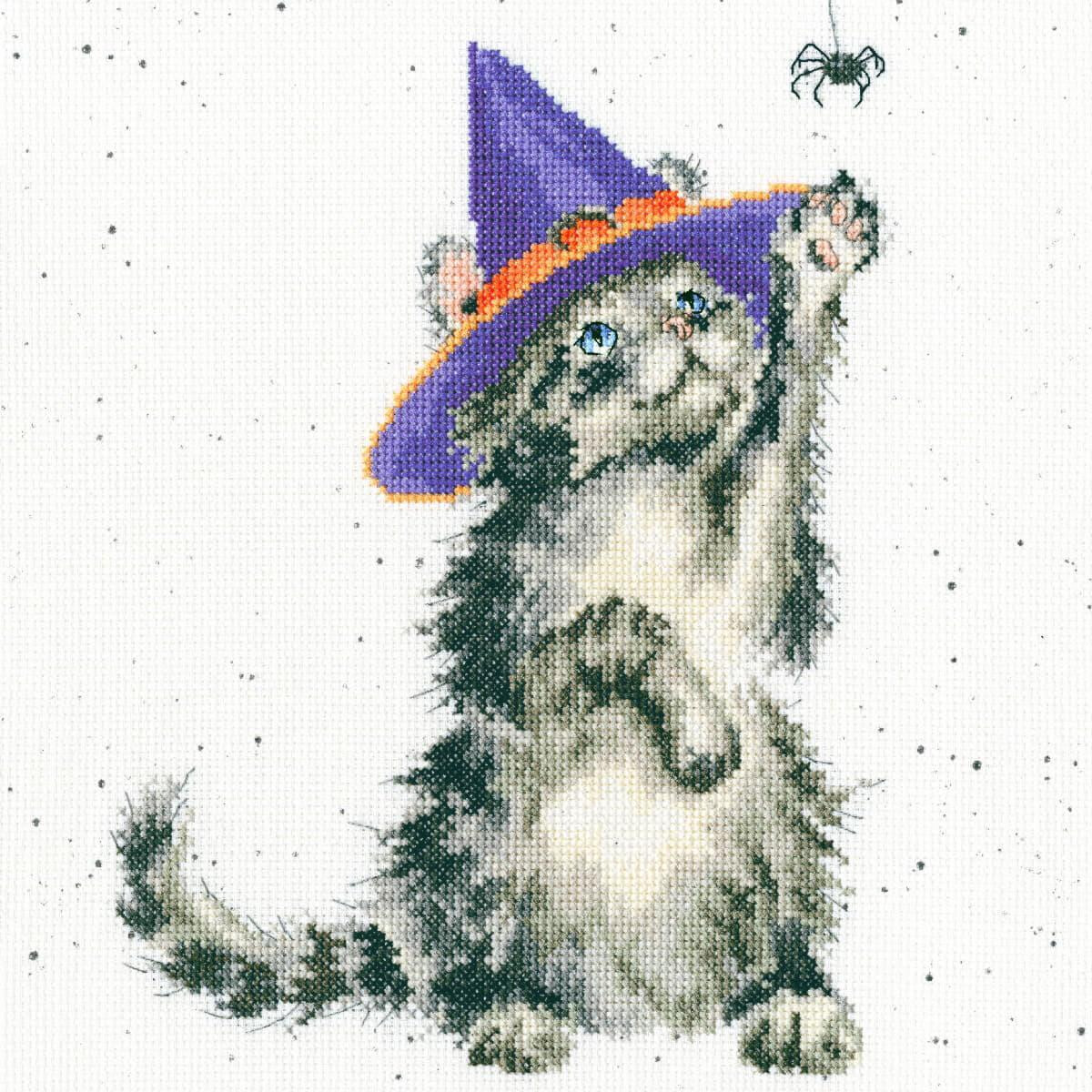 A cross stitch illustration (embroidery picture) of a...