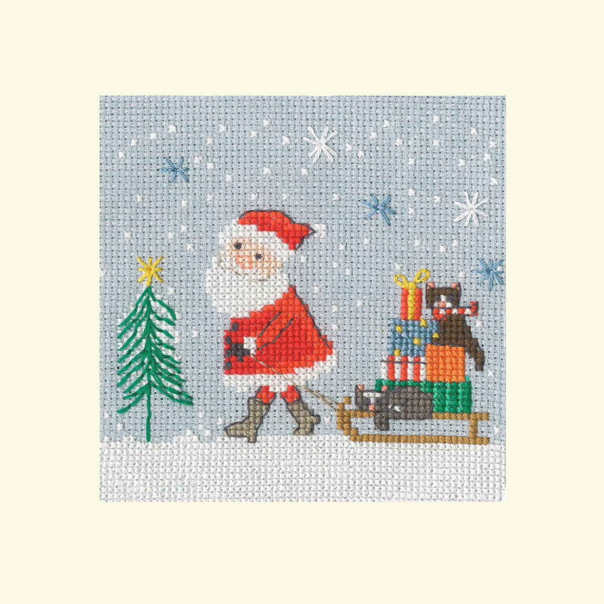 A Bothy Threads embroidery pack showing Santa Claus in a...
