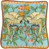 Bothy Threads Juego de cojines bordados "Cockatoo and Pomegranate Tapestry", Diseño bordado preimpreso, tac19, 36x36cm