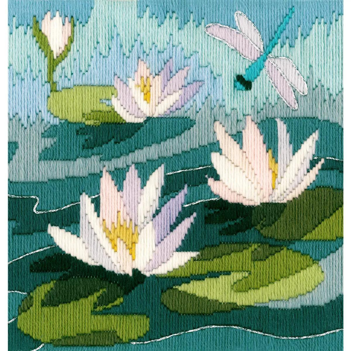 Hand-stitched embroidery (embroidery picture) with a calm...