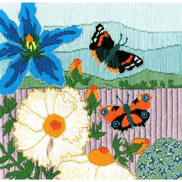Bothy Threads Juego de puntadas largas "Escenas sedosas": Prado de mariposas", preimpreso, sskh1, 19x18,5cm