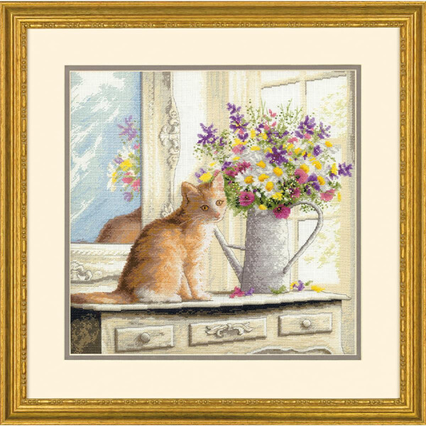 Dimensions counted cross stitch kit "Gold Collection Kitten In The Window", 30,4x30,4cm, DIY