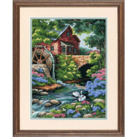 Dimensions conjunto tapiz "Old Mill House", imagen bordada impresa, 30,4x40,6cm