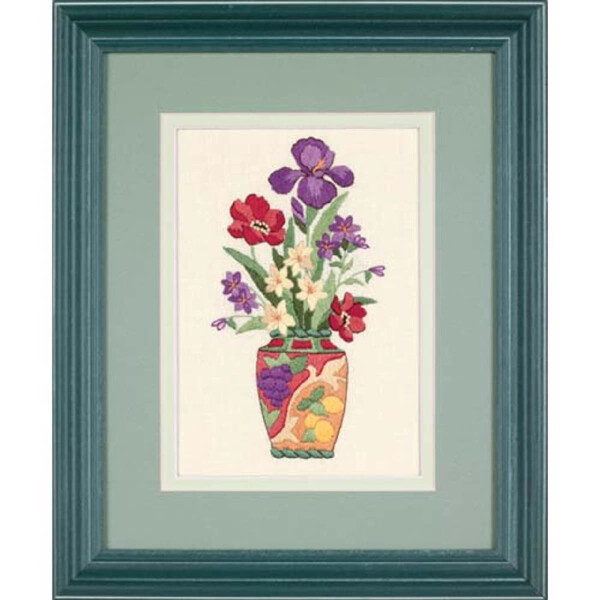 Dimensions Plattstich Set "Elegantes Blumenmuster", Stickbild gedruckt, 13x18cm