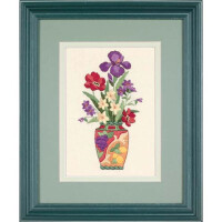 Dimensions Plattstich Set "Elegantes Blumenmuster", Stickbild gedruckt, 13x18cm