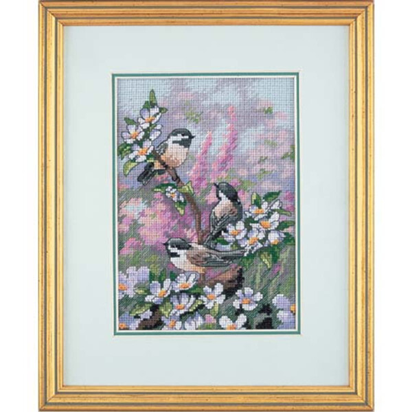Dimensions Kruissteek Set "Gold Collection Petites Chickadees in Spring", telpatroon, 12,7x17,7cm