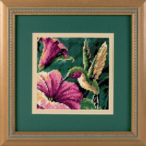 Dimensions set di arazzi "Hummingbird Drama", immagine ricamata stampata, 12,7x12,7 cm