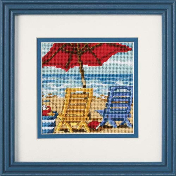 Dimensions juego de tapiz "Dúo de sillas de playa", imagen bordada impresa, 12,7x12,7cm