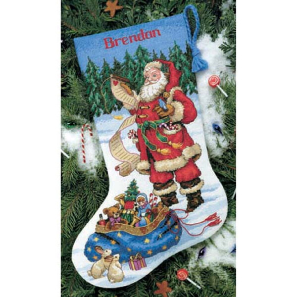 Dimensions Juego de punto de cruz "Christmas Stocking Check My List", Patrón de conteo, 40,6x30cm