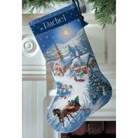Dimensions Kruissteek Set "Gold Collection Christmas Boots Horse Sleigh Ride at Dusk", telpatroon, 40,6x30cm