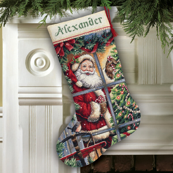 Dimensions counted cross stitch kit "Gold Collection Stocking Candy Cane Santa", 40,6x30cm, DIY