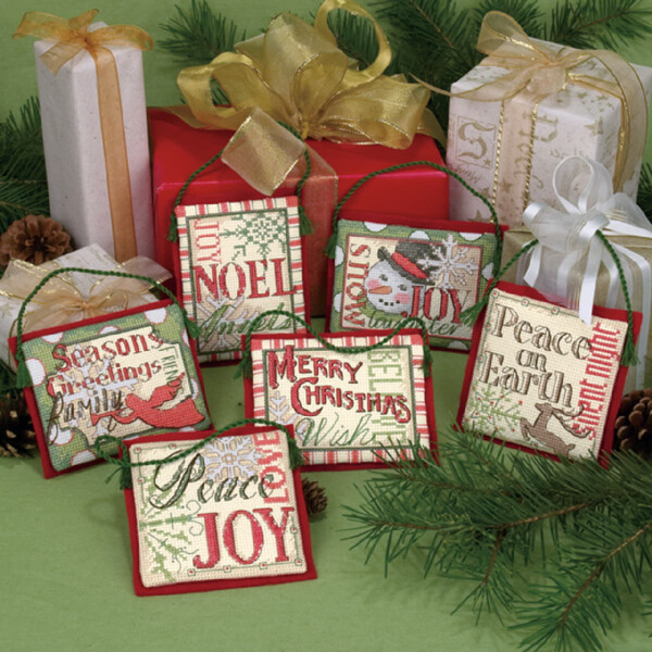 Dimensions counted cross stitch kit "Decoration Christmas Sayings Set of 6 pcs", a 11x11cm, DIY