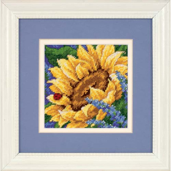 Dimensions de punto de tapicería "Sunflower & Ladybug", imagen de bordado impresa, 12,7x12,7cm