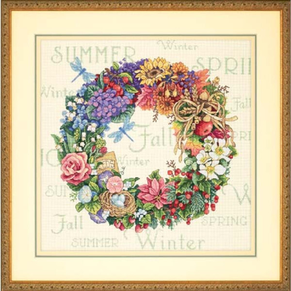 Dimensions Kruissteek Set "Gold Collection Wreath for All Seasons", telpatroon, 38,1x38,1cm
