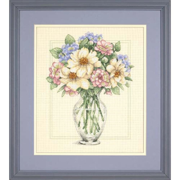Dimensions, set point de croix "fleurs dans un vase haut", motif à compter, 30,4x35,5cm
