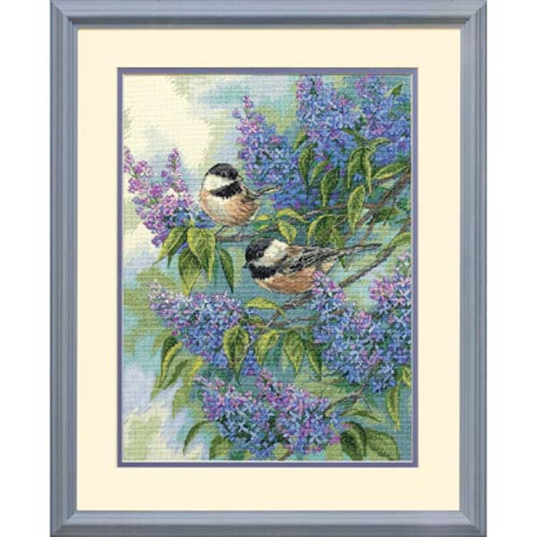 Dimensions counted cross stitch kit "Gold Collection Chickadees & Lilacs", 30,4x40,6cm, DIY