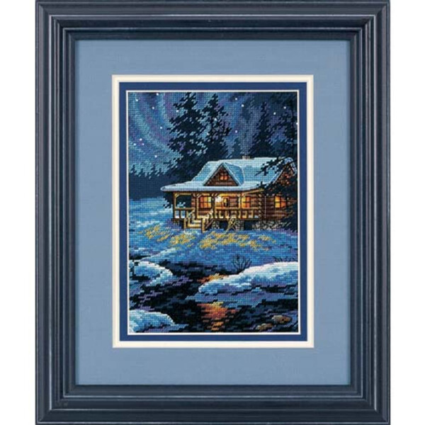 Dimensions counted cross stitch kit "Gold Collection Petites Moonlit Cabin", 12,7x17,7cm, DIY