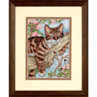 Dimensions counted cross stitch kit "Gold Collection Petites Napping Kitten", 12,7x17,7cm, DIY
