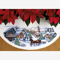 Dimensions Tablecloth counted cross stitch kit "Tree Skirt Sleigh Ride", Diam. 114cm, DIY