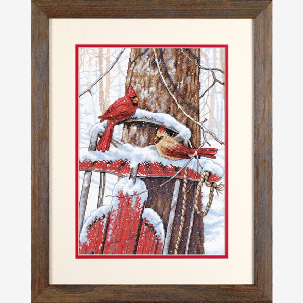 Dimensions counted cross stitch kit "Cardinals On Sled", 25,4x35,5cm, DIY