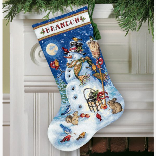 Dimensions counted cross stitch kit "Gold Collection Stocking Snowman & Friends", 40,6x30cm, DIY