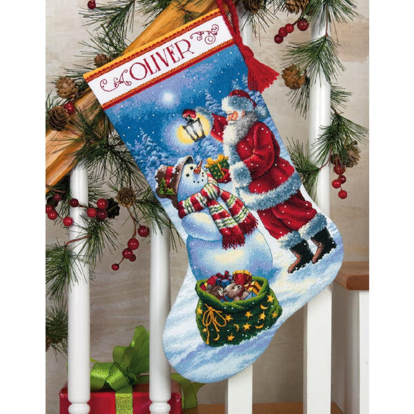 Dimensions Kruissteek Set "Gold Collection Christmas Stocking Holiday Glow", telpatroon, 40,6x30cm