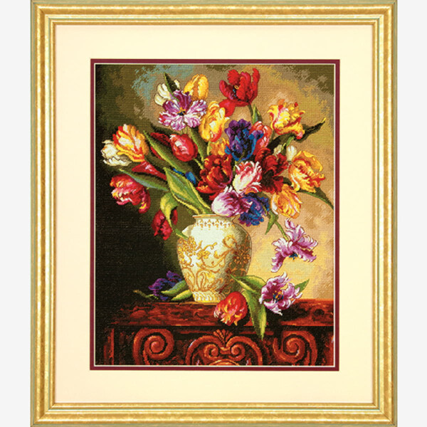 Dimensions point de croix set "Gold Collection tulipes de perroquet", motif à compter, 30,4x38,1cm