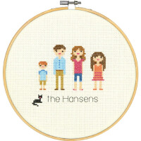 Dimensions counted cross stitch kit with embroidery ring "All In The Family, Stitch your famaly", Diam 20,3cm, DIY