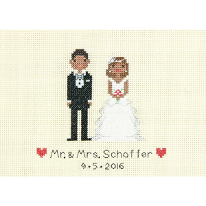 Dimensions counted cross stitch kit "Wedding Rec. Bride & Groom", 17,7x12,7cm, DIY