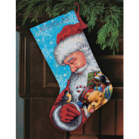 Dimensions set di arazzi "Calza di Natale Babbo Natale e giocattoli", immagine ricamata stampata, 40,6x30 cm