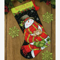 Dimensions stamped Needlepoint stitch kit "Stocking Snowman And Bear", 40,6x30cm, DIY