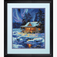 Набор гобеленов Dimensions "Winter Sky Cottage", дизайн вышивки напечатан, 27,9x35,5см