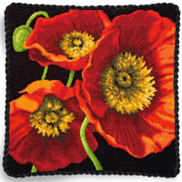 Dimensions wandtapijt "Embroidery Cushion Red Poppy Trio", bedrukte borduurafbeelding, 35,5x35,5cm